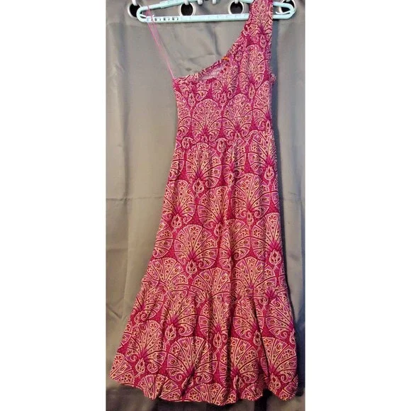 Knox Rose One Shoulder Smocked Maxi Dress Women Large Pink Floral Spring Cottage - Picture 9 of 9